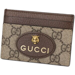 GUCCI GG Supreme Neo Tiger Head Business Card Case Wallet Yellow Brown